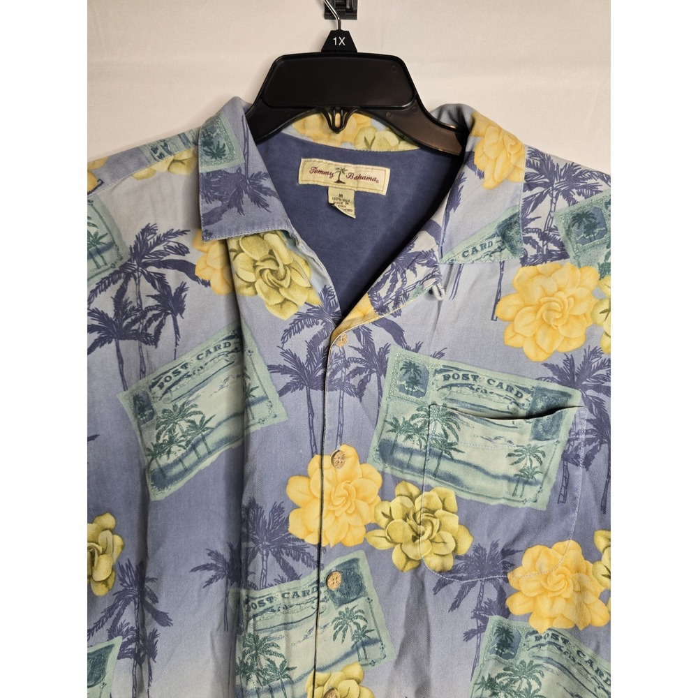 Tommy Bahama 100% Silk Postcard & Palm Trees Hawaiian Shirt - Men's Size Medium‎